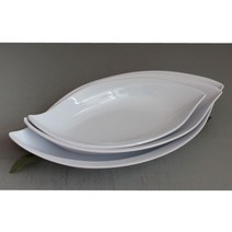 뷔페기물 화이트 나뭇잎 타원뷔페볼 멜라민큰그릇, 대 : 595x325x95