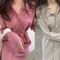 카라원피스 니트원피스 루즈핏 카라 가을롱원피스 니트원피스 허리끈 단추
