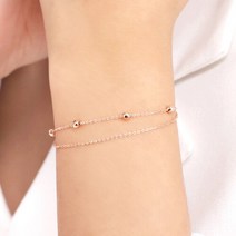 사강 오늘은 시럽 듬뿍 18K 두줄 체인 핑크 골드 볼 팔찌