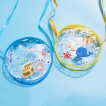 PVC 원형가방꾸미기 크로스백 비치백 패키지 여름 스티커, 원형비닐가방_파랑, 투명스티커_바닷속