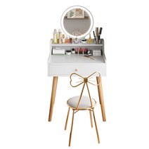 코너화장대 틈새 학생 미니 공주 화장대, 스마트라이트미러(더블서랍)어드밴스그레이80cm
