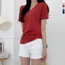 티데일리 여성용 이지심플 U넥 레이온 스판 무지 반팔 티셔츠 (6color)