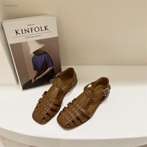 Youyijia 소가죽 위빙 카멜 샌들