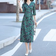 다이뻐 리틀깽스 빅사이즈 비치웨어 기하학 레트로패턴 그린 쉬폰 레이온 H라인 여신 롱랩원피스 바캉스 리조트룩