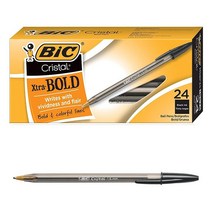 BIC 크리스탈 엑스트라 볼드 볼펜 블랙 두꺼운 굵기 1.6mm 24개입, 24 Count (Pack of 1)_Black, Black_24 Count (Pack of 1), Black