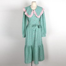 여성용 프릴카라 배색 셔링 원피스