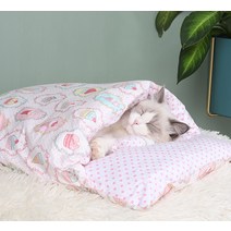 일본 고양이 둥지 고양이 잠자는 가방 폐쇄 이동식 고양이 둥지, M, 핑크 아이스크림