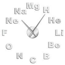 원소주기율 공대생 Periodic Table of Elements DIY Giant Wall Clock Chemistry Science Mirror Stickers, 01 Silver_01 47 Inch