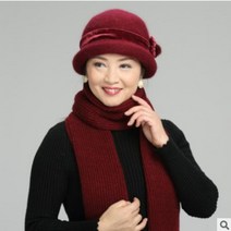 겨울에는 중로년녀사모자 어머니모자 보온모자 목도리 중년털실모자 로인토끼털 대야모자