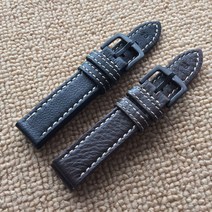 클래식 소프트 리얼가죽 워치시계줄 2022MM 적합 정밀한 작업 피아다 조종사 파일럿 두층 밴드 2230542302, 블랙 블랙 시계 단추 22mm