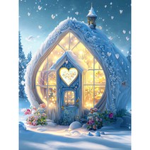 보석십자수 수공예세트 아름다운 결울왕국 꽃이 피는 꽃집 3D카툰 몽환 캐슬의 설경 일러스트 핸드메이드 홈데코 그림 집중력이 향상시켜 스트레스 해소 집콕취미 키트 액자없음 6종, 겨울의 꽃집_06