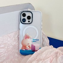 패션 브랜드 토끼 magsafe 자석 전화 케이스 아이폰 11 12 13 14 프로 최대 플러스 투명 드롭 방지 하드 케이스