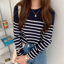 나루니 W05439 여성데일리긴팔티 일상룩 스프라이트 줄무늬티셔츠 가을
