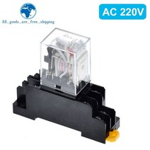전기릴레이 TZT 12V 24V DC 110V 220V AC 코일 전원 릴레이 LY2NJ DPDT 8 핀 HH62P JQX-13F 소켓베이스 OK, 01 AC220V