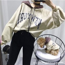 강아지 커플룩 커플티 개플룩 시밀러 트윈룩 강아지옷 가을 겨울 후드티, 성인용 프리사이즈, C.화이트
