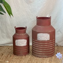 빈티지 철제 밀크통 2size 양철통 철제화분 양철바스켓 철제바스켓 철제바구니, 레드 L