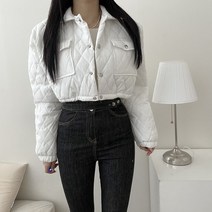 VANANA2 여성 누빔 가을 퀄팅 패턴 스트링 크롭 패딩 점퍼