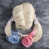금발 머리 파티 가발 긴생머리 양갈래 머리 여자