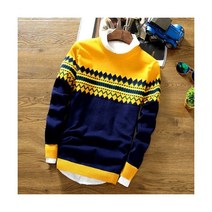 남성 스웨터 가을 긴 소매 풀오버 아웃웨어 체크 프린트 라운드 넥 슬림핏 니트 상의