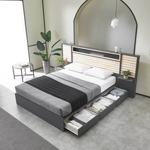 TP984 LED조명 원목 서랍 수납형 라지킹 침대 GH500-1, 사이드패널(패널+협탁)추가 1EA, 라이트그레이