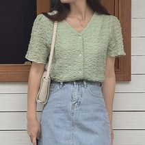 구름 반팔 엠보싱 가디건 블라우스 민트