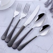 구매자 스타 5-45개 드림 컬러 골드 블랙 저녁 식기은 식기 식사 포크 스푼 나이프 칼 세트, 9 sets(45-Piece), Black silver