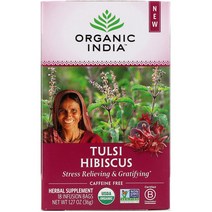 Organic India 툴시 차 히비스커스 카페인 무함유 티백 18개 36g(1.27oz)