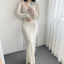 글램핏 / 크롭 볼레로 가디건+머메이드 나시 롱 원피스 세트 4