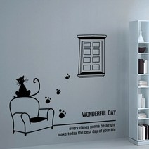 큐데코 셀프인테리어 포인트스티커, 창가의 고양이 - 블랙