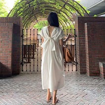 뒷 리본 반팔 원피스 드레스 코튼 휴양지 바캉스 룩 셔츠 코스