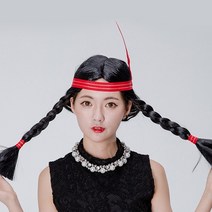 인디언 여자 가발 추장 족장 딸 땋은 양갈래 헤어 소품 파티 스페셜, 뉴 인디언여자가발