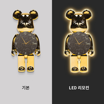 베어브릭 벽시계 무소음 LED 벽등 시계 거실 사무실 인테리어 소품 무드등, J 골드베어, 30x60, 기본(LEDx)