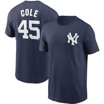 Outerstuff MLB 청소년 퍼포먼스 폴리에스터 팀 컬러 플레이어 이름 및 번호 저지 티셔츠 Gerrit Cole 뉴욕 양키즈 네이비