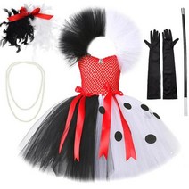 예복원피스 여자를 위한 블랙 화이트 잔인 한 의상 달마시안 투투 드레스 어린이 Villian Cruella De Vil 할로윈 복장 옷