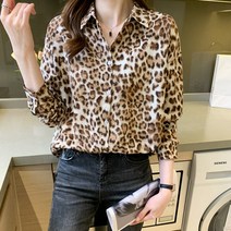 서양식 캐주얼 봄가을 여성 칼라 호피 블라우스 상의 카디건 셔츠 레깅스 셔츠