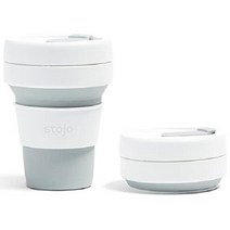 STOJO 접이식 여행용 컵 빨대 포함 - 세이지 그린 16oz / 470ml 따뜻한 음료와 차가운 음료를 위한 재사용 가능한 테이크아웃 포켓 사이즈 실리콘 병 캠핑과 하이킹에, 어디야, 12온스(355ml)