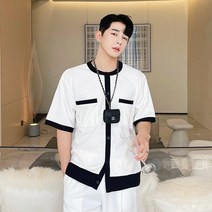 남자 봄 여름 데일리 유니크 명품 스타일 배색 포인트 반팔 가디건