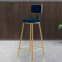 친푸 북유럽 스타일 골드 메탈 홈 바 의자 아일랜드식탁용 철제 높은, 블랙 프레임 블랙 쿠션 (높이 75cm)