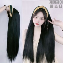 여성용 가발 긴머리 게으른 머리띠 가발 스트레이트 헤어 하프 헤드기어 가발, 블랙 스트레이트 헤어 머리띠, 1개