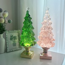 얼음 별 투명 트리 오르골 스노우볼 크리스마스워터볼 연말선물 LED 무드등 차박 캠핑 램프, 핑크