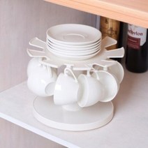 MDO7440 원형 회전 컵걸이 접시 그릇 소서 수납정리대 접시정리대/컵걸이대/컵정리대/머그컵걸이