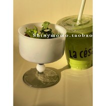 빈티지 유리볼 소성주 유리 그릇 밀크커피 하이잔 샐러드볼, 화이트 비즈볼 300ml