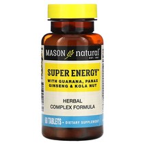메이슨 내추럴 Mason Natural Super Energy 슈퍼 에너지 with 과라나 파낙스 진생 & 콜라 넛 60정, 1팩