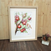 나봄갤러리 뱁새와 석류 ll (A4사이즈 40X31) 석류그림 액자, 3.내츄럴 액자