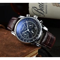 ZEPPELIN-수나사용 시계 5ATM 방수 가죽 비즈니스 레저 쿼츠 무브먼트 세 눈 다기능 코드 손목, 02 Blue-Brown belt