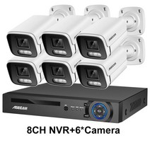 CCTV 보안 카메라 4K 8MP 시스템 H.265 POE NVR 키트 야외 방수 오디오 비디오 기록 세트, 03 8CH NVR and 6 Camera_02 1T