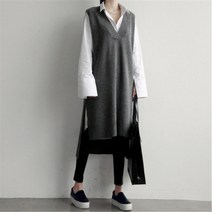 제이제이헤라 브이넥 옆트임 롱 니트 베스트 조끼 g009