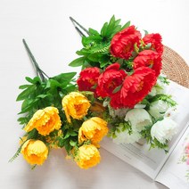 (3+2) 고급 조화 성묘꽃 21종 국화 수국 산소 추모 납골당 꽃꽂이 장식 명절 2, 9대함박꽃부쉬, 화이트+레드+옐로우