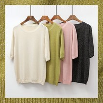 라운드넥 반팔 펄 니트티 GN (SS시즌 데일리룩)