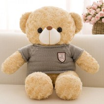 테디베어 뽀글이 인형 러블리 피규어 한 쌍의 침대 안기 곰인형, 그레이 스웨터, 130cm(모조장미증정)